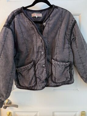 Free People Kids Quilted Puffer Jacket in Washed Gray
